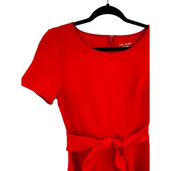 KATE SPADE Women's Red Short Sleeve Stretch Tie Waist Fit & Flare Dress Medium - Picture 2 of 7
